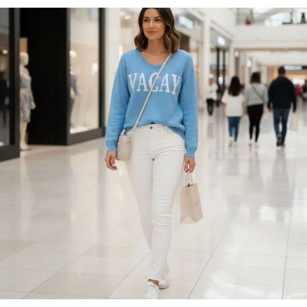 Maurice’s Vacay sweater light knit small cotton blend light blue